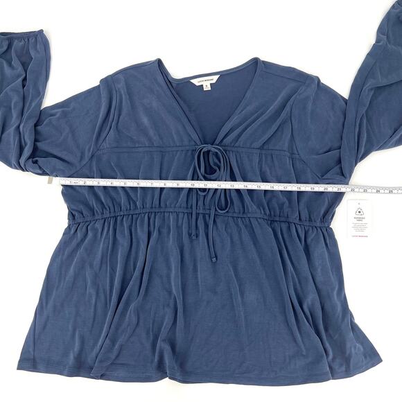 Lucky Brand Womens Long Sleeve Notch Neck Sandwash Top Blue Size XL NEW - Picture 3 of 9